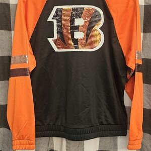 Women's Black and Orange Sequin Varsity Jacket